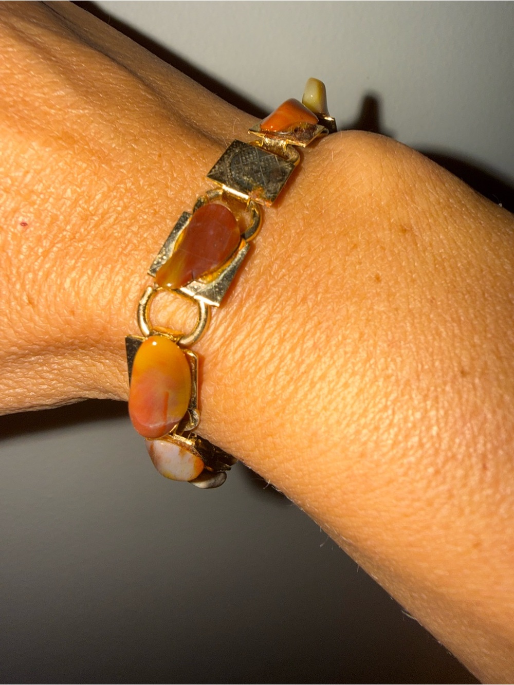 Gold-Tone Bracelet with Orange Agate Stones - Women Jewelry